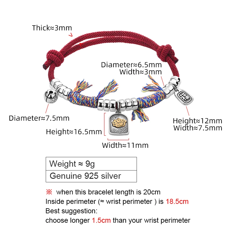 ZABRA 925 Silver Plate Hand Strap Bracelet Men's and Women's Zakiram Dragon Year Red Handstring