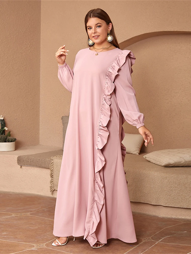 Caftan Marocain Femme 2024 Dubai Abaya Long Sleeve Pink Dresses Elegant Women Islamic Clothing Party Evening Gown Loose Boubou