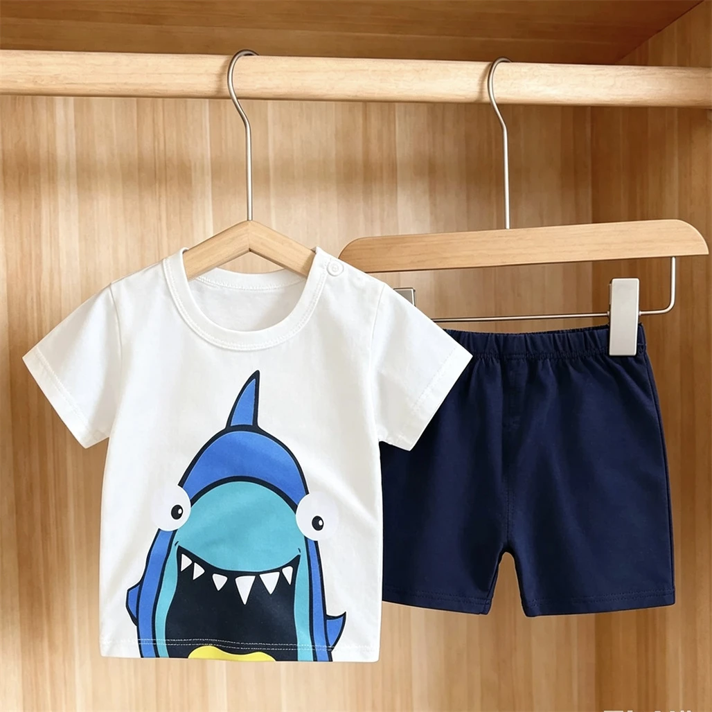 1-4Years Old Child Short-sleeved Outfits Cartoon Fashion Costume Round Neck Base Shirt+Shorts 2Piece Set Casual Sports Outfits