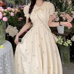 French fashion sweet girl floral dress female summer new gentle temperament doll collar temperament sweet bubble sleeve skirt.