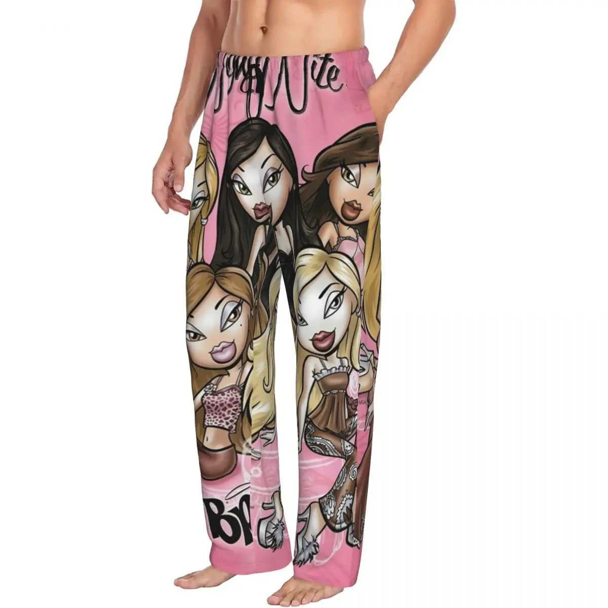 Custom Bratz Rock Angelz Pajama Pants Sleepwear Men Elastic Waistband Cartoon Anime Movie Sleep Lounge Bottoms with Pockets