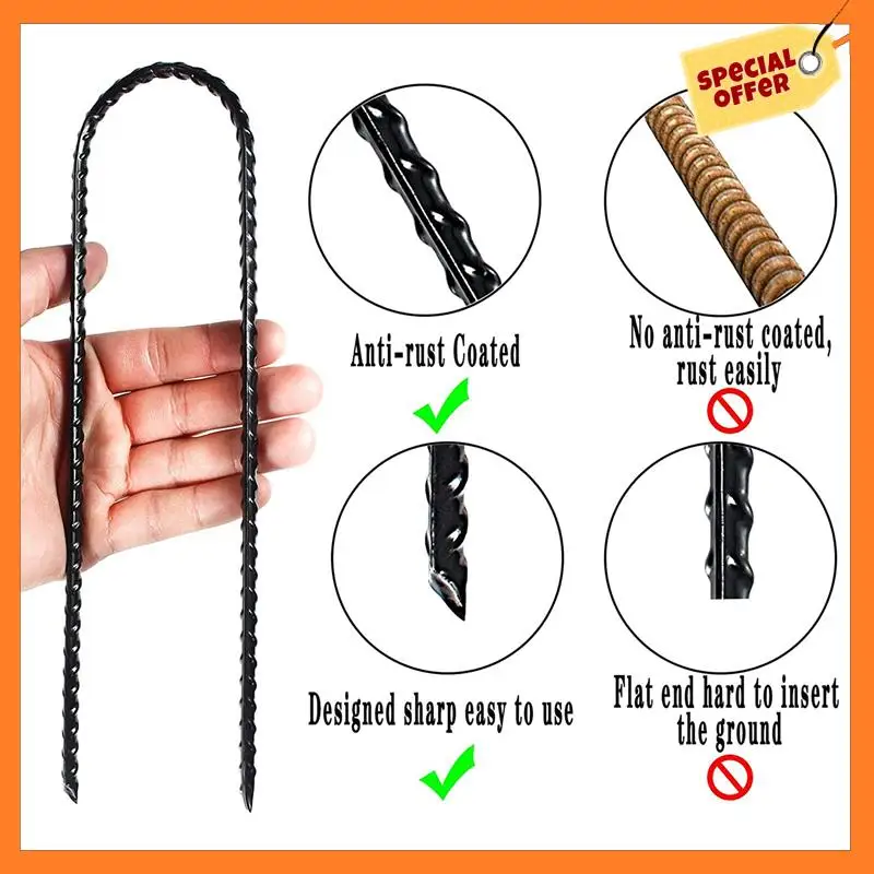 

AD08-Heavy Duty U Shape Trampoline Stakes Ground Anchors Stakes With Sharp End For Camping Tent Trampoline