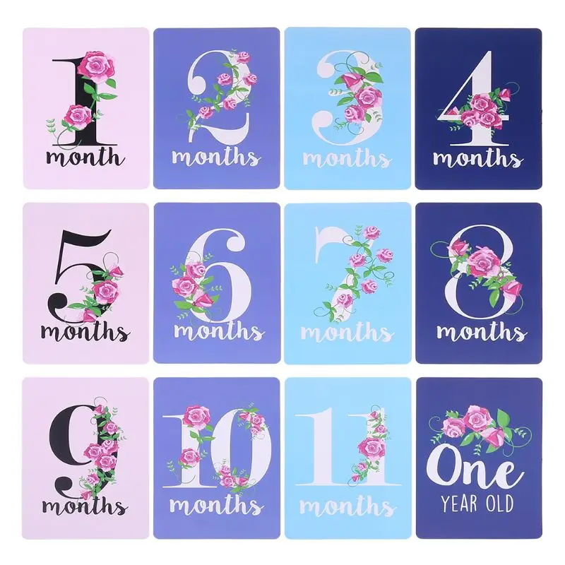 

12 PCS Newborn Monthly Milestone Stickers Belly Stickers Photographic Props Plants Design Big Day Record Photo Props