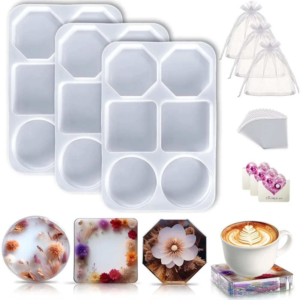 

Resin Coaster Molds,3 Pcs 6-Cavity Deep Silicone Coaster Molds For Epoxy Resin Casting,DIY Crafts,Home Decoration