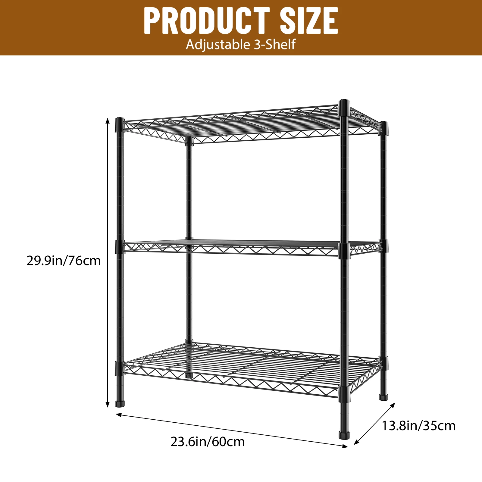 3/4/5 Metal Shelf Unit, Storage Rack Height Adjustable, Storage Organiser for Kitchen, Bathroom,Office, 60x35x76/120/150cm