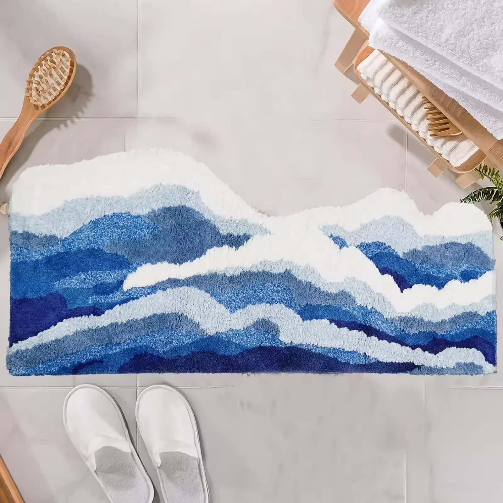 VIKAMA Upgraded Material Wave Creative Non-slip Bathroom Carpet Ocean Bedroom Bedside Rug Living Room Kitchen Mat Home Decor