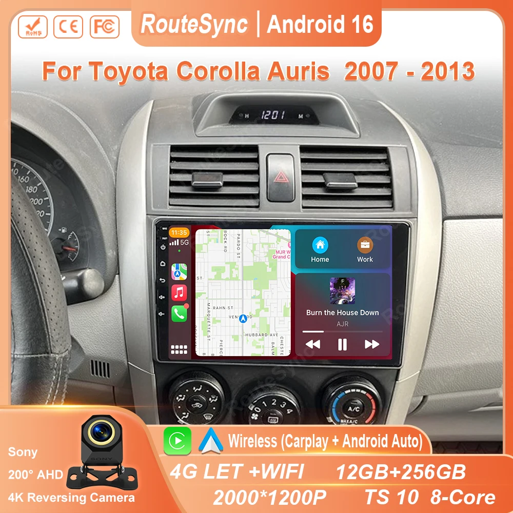 Android 16 Car Stereo Radio For Toyota Corolla Auris E140 150 2007 2008 2009 2010 2011 2012 2013 Multimedia Player Navigation