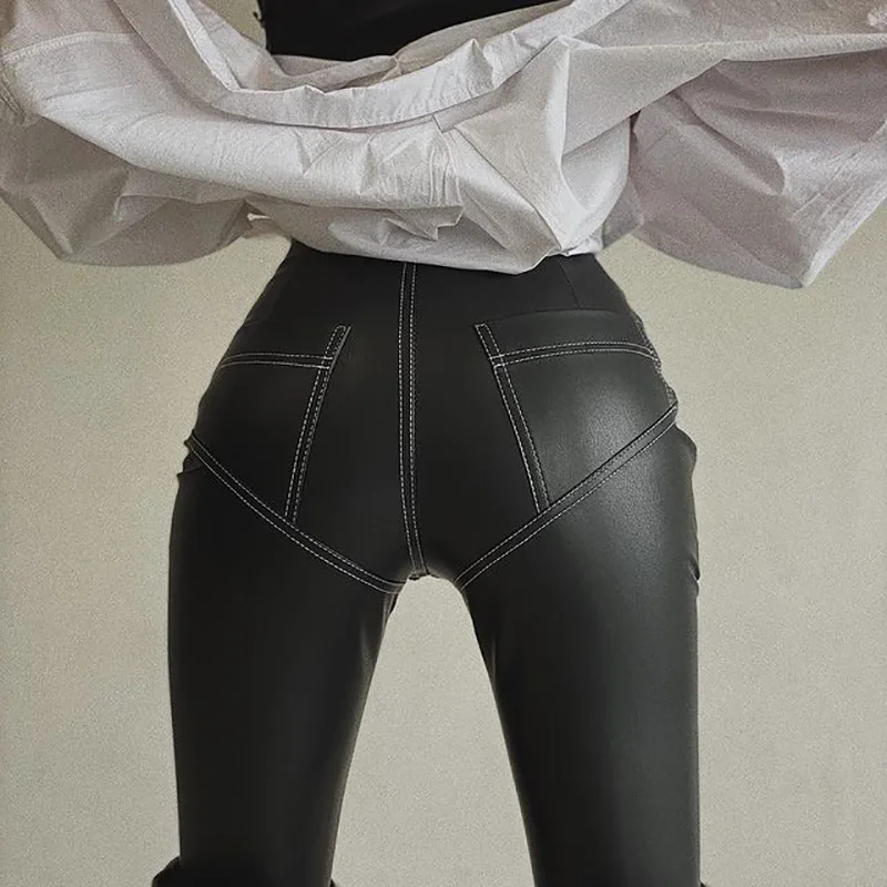 

Fashion PU Leather Skinny Pencil Pants for Women Streetwear Bottom Trousers Club Sexy Party Autumn 2025 Y2k