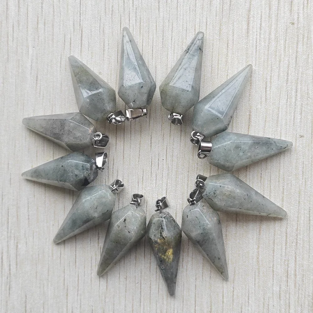 

Natural Labradorite stone Bipyramid pendulums Healing Pendant For jewelry accessories making free shipping Wholesale 12pcs/lot