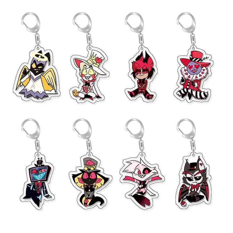 Hazbin Hotel Cartoon Acrylic Keychain Anime Figure Charlie Morningstar Vaggie Backpack Decor Keyring Pendant Accessories Gift