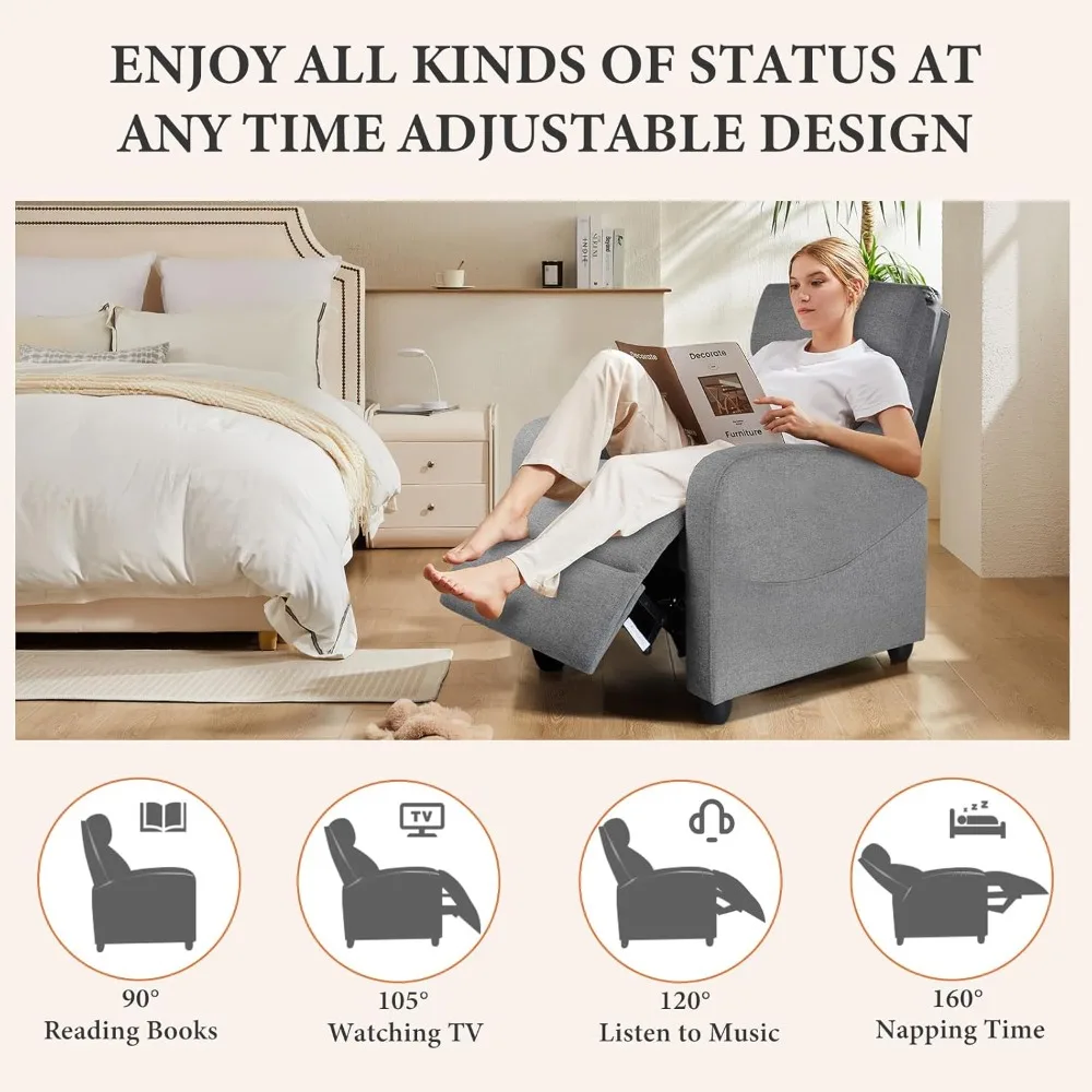 كرسي مريح للبالغين مع دعم قطني، كرسي قماشي للمسرح المنزلي قابل للتعديل #5