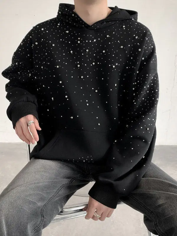 

Мужская толстовка Heavy Du Glitter с глиттером, весенне-осенняя, в американском стиле, с дизайном на плечах, свободного кроя, с длинными рукавами