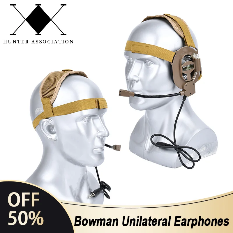 Tactical WADSN Bowman  Unilateral Communication Earphones Headphone Headworn Intercom Earphone For Outdoor Hunting With Earplugs