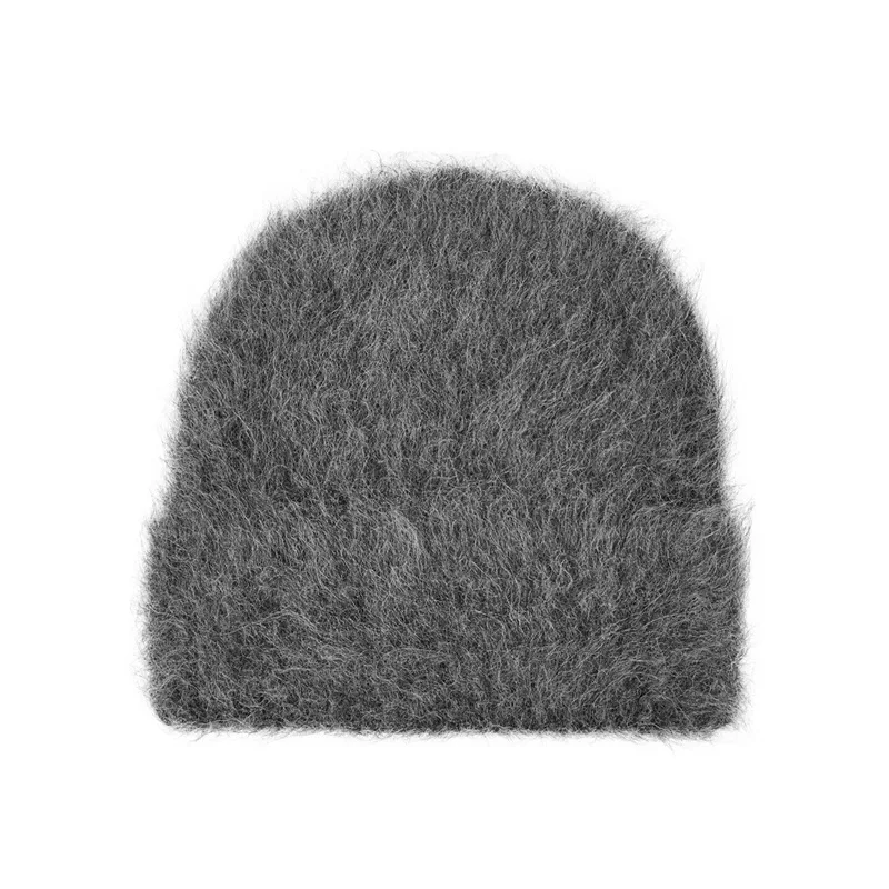 Niche Design Knitted Women Beanies New Alpaca Wool Blended Folded Brim Knitted Lady Wool Hat