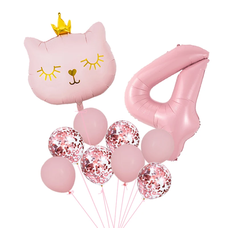 Rosa Krone Katze Folien-Zahlenballons Cartoon-Tier Wimpelkette Set Mädchen Happy Birthday Party Dekorationen Kinder Babyparty Geschenk – Detail 10