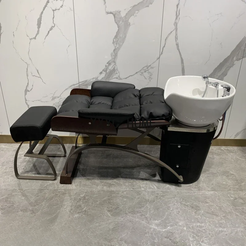 

Special Stainless Steel Hair Flushing Bed Simple Half Lying HairBed Ceramic Basin
