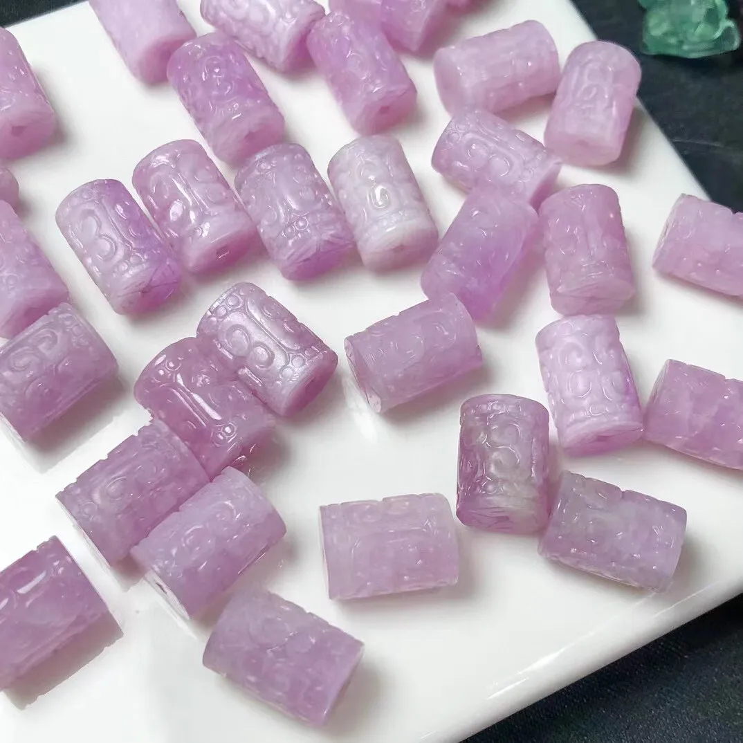 1piece purple Kunzite carved pillar 16*10mm full hole for DIY jewelry making  loose beads  FPPJ wholesale nature