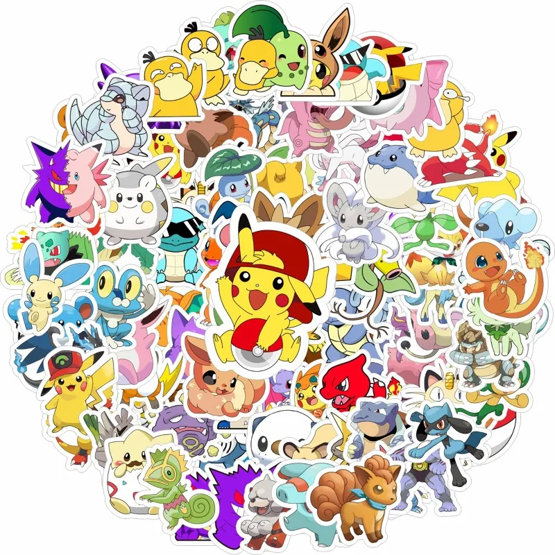 Pegatinas de Pokémon de 50/100 piezas para niños, paquete Kawaii, pegatina de Anime, cuaderno de bocetos estéticos, papelería, juguetes clásicos