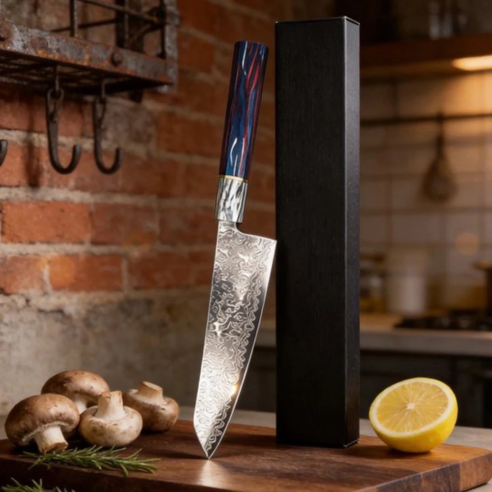 2026 New Damascus steel Japanese kitchen knife with wooden handle. A kitchen sharp chef's knife suitable for cutting sushi meat.
