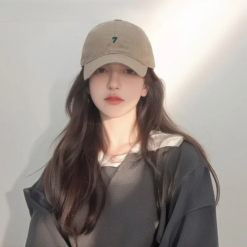 monstar-korean-style-embroidered-letter-black-baseball-cap-women's-spring-large-head-size-soft-top-wide-brim-duckbill-cap