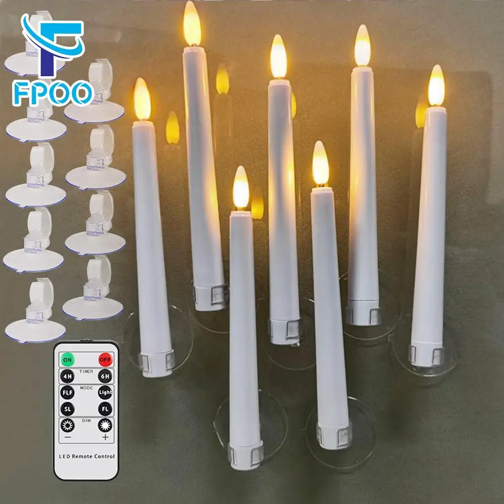 Pack Of 9 Flameless LED Candles Suction Cups Remote Battery Operated Taper Candle New Year Wedding Home Decoration Night Light