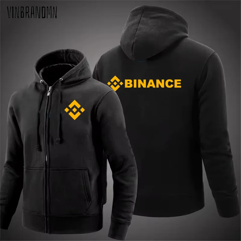 Men's Binance Exchange Coin Crypto Casual Zipper Hoodies Sweatshirts Hooded Pocket Jacket Mens Sport Outwear Binance Logo Hoodie