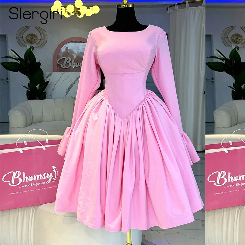 

Slergiri Women's Elegant Round Neck Long Sleeve Princess Dress 2025 Autumn High Waist Back Cutout Lace Up Midi A-Line Dresses