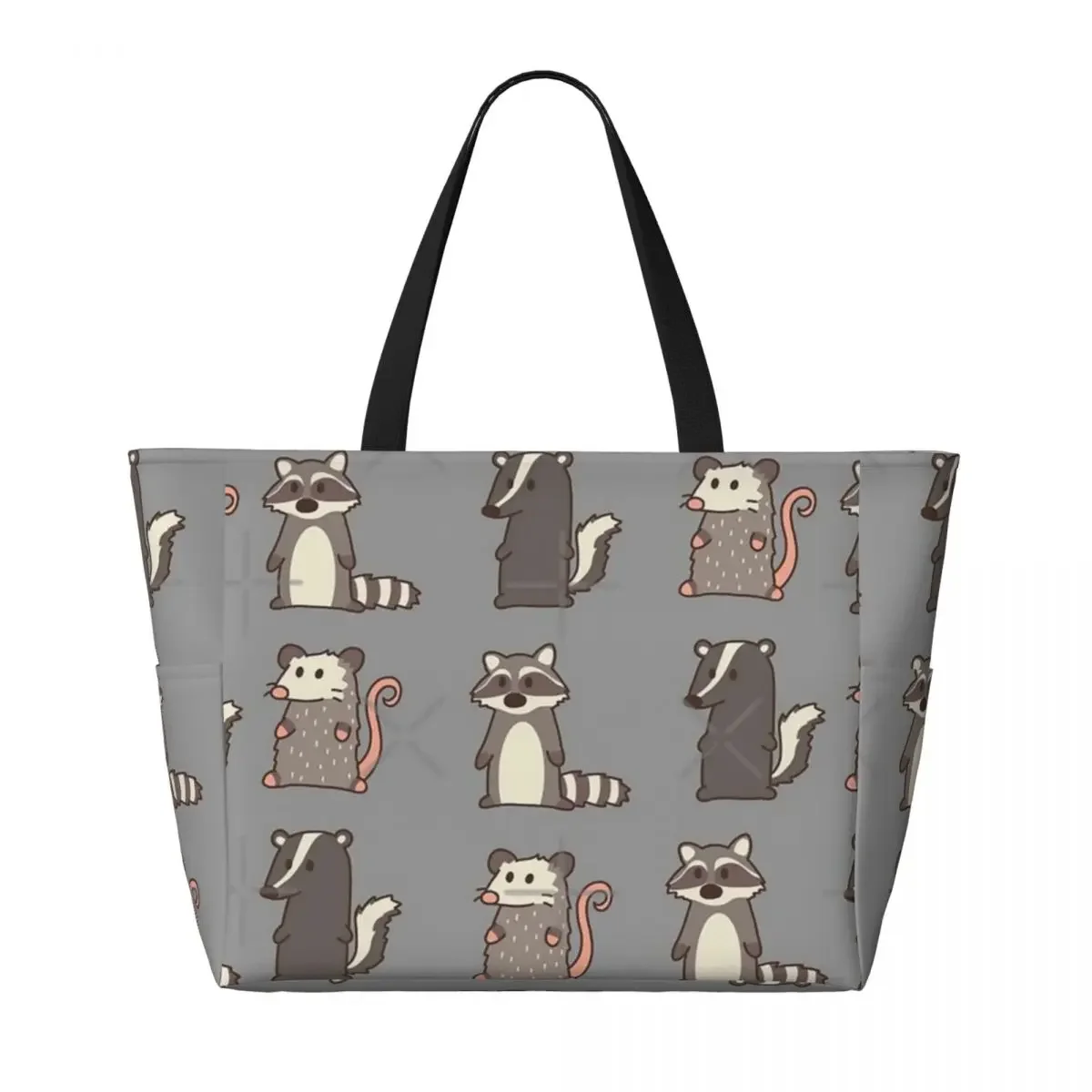 Raccoon, Opossum & Skunk Woodland Beach Travel Bag, Tote Bag Customizable Large Capacity Daily Birthday Gift Multi-Style Pattern