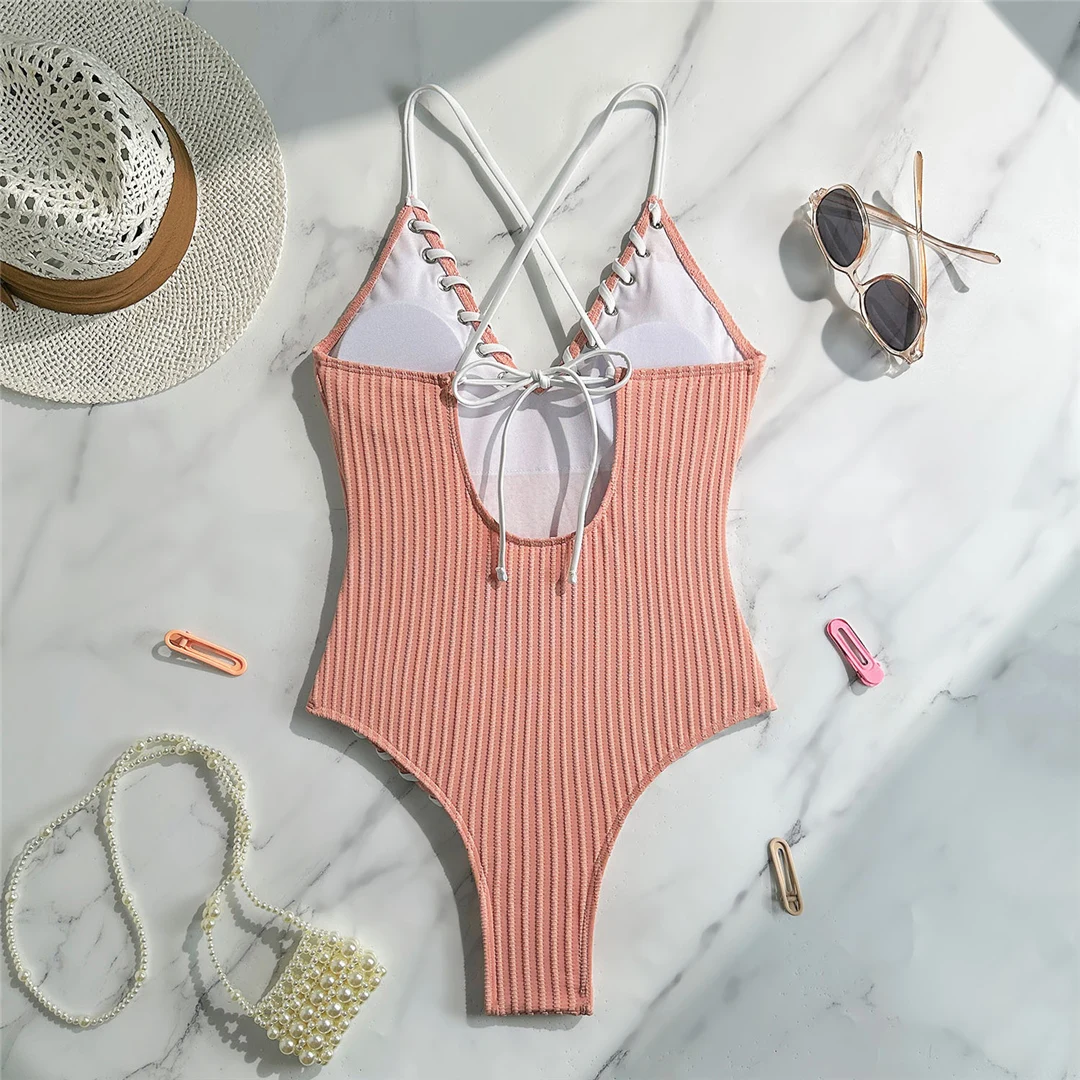 5 Farben, V-Ausschnitt, gerippter, kreuzförmiger Rücken, einteiliger Badeanzug, Damen-Badebekleidung, hoch geschnittene Monokini-Badehose, Badeanzug, Badebekleidung, V6278 – Detail 40