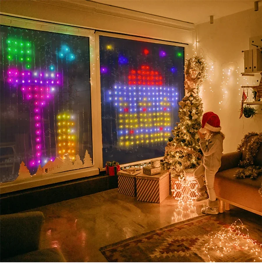 DIY RGB cortinas de hadas de Navidad luces al aire libre Control de aplicación inteligente 3*3M 400LED guirnalda de luces para fiesta boda decoración del hogar