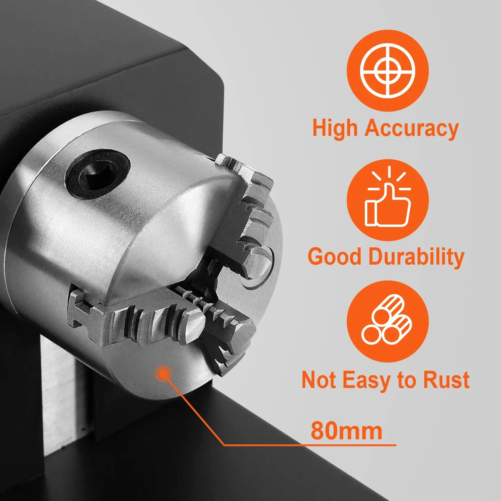 SIHAO Laser Engraver Rotary Axis 80mm 3-Jaw Spiral Chuck CNC Router Axis Measuring for CO2 Laser Engraving Machine