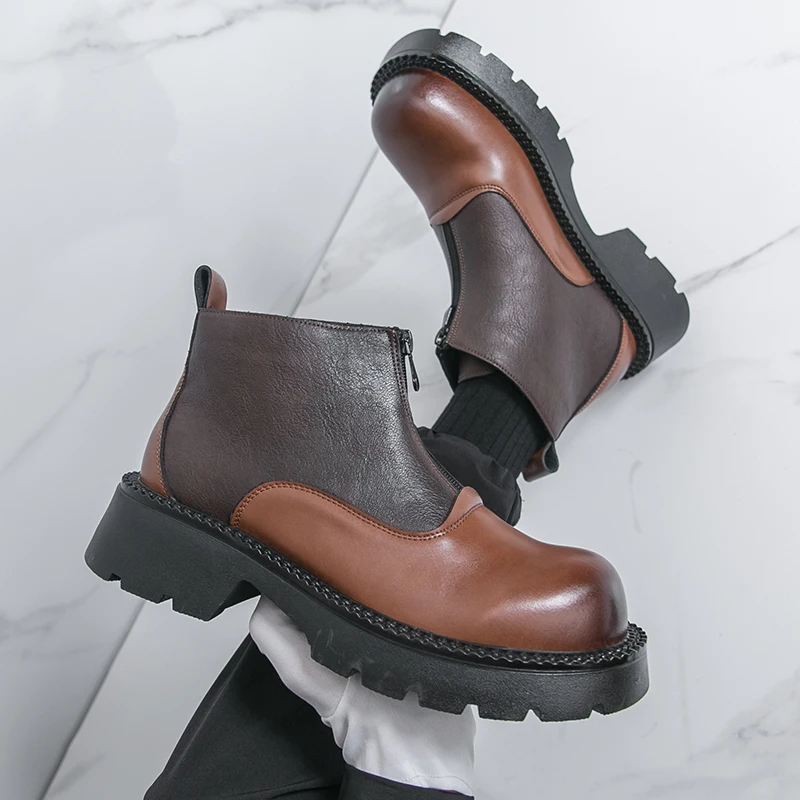 

New Arrival Man Business Ankle Boots Round Toe Dress Boots British High Top Leather Shoes Slip-On Casual Men Chelsea Boots Botas