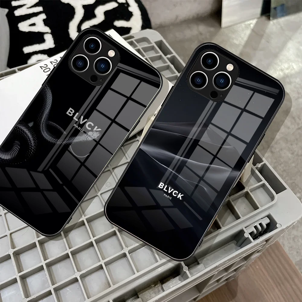 Phone Case 2023 For IPhone 15 14 Pro 13 11 12 XR XS MAX 7/8 X Plus 13 Black Luxury Design Black Blvck Snake Glass Covers