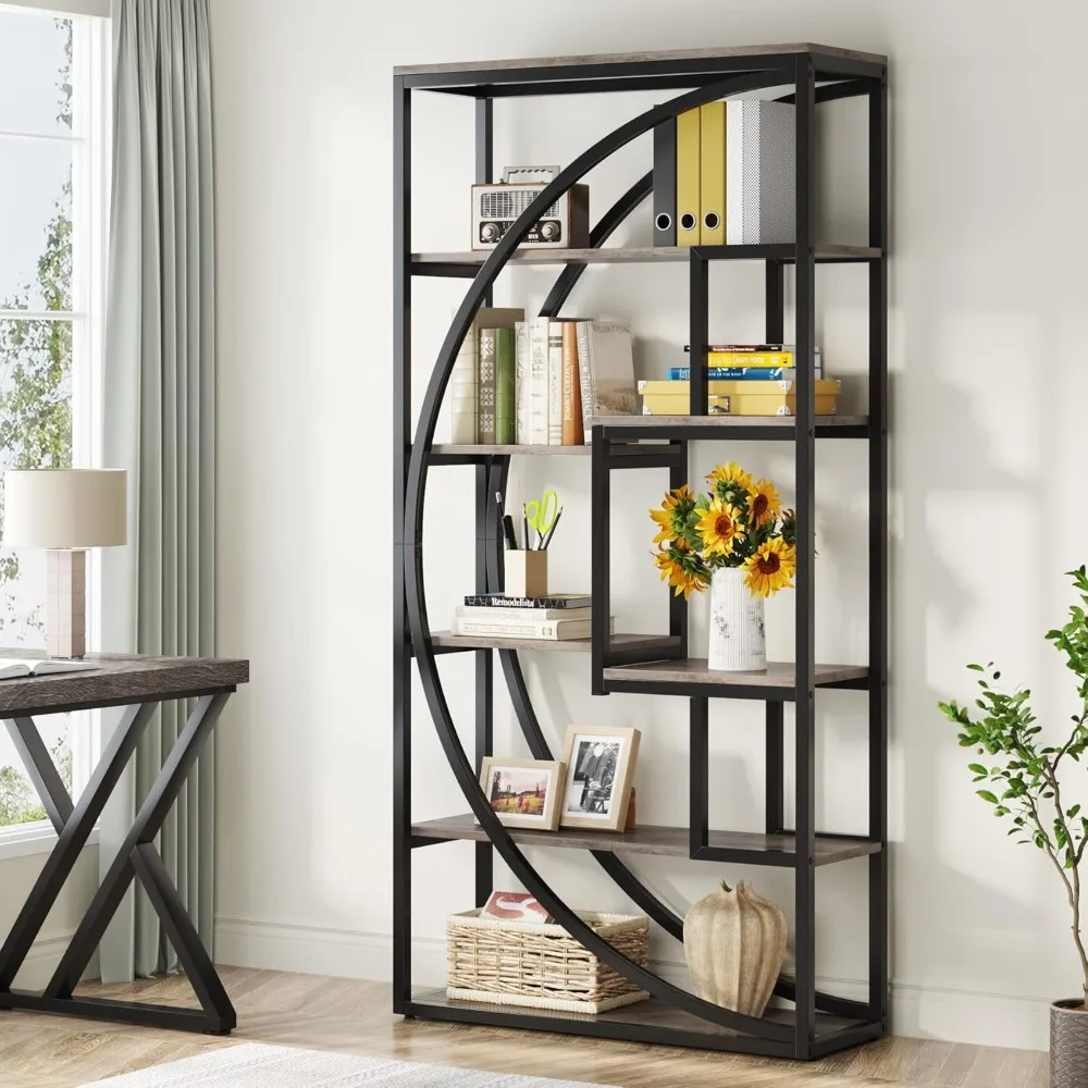 5-Tier Etagere Bookcase, 70.8 inch Tall Bookshelf with 8 Open Storage Shelf, Book Shelf Display Tack Shelving Unit