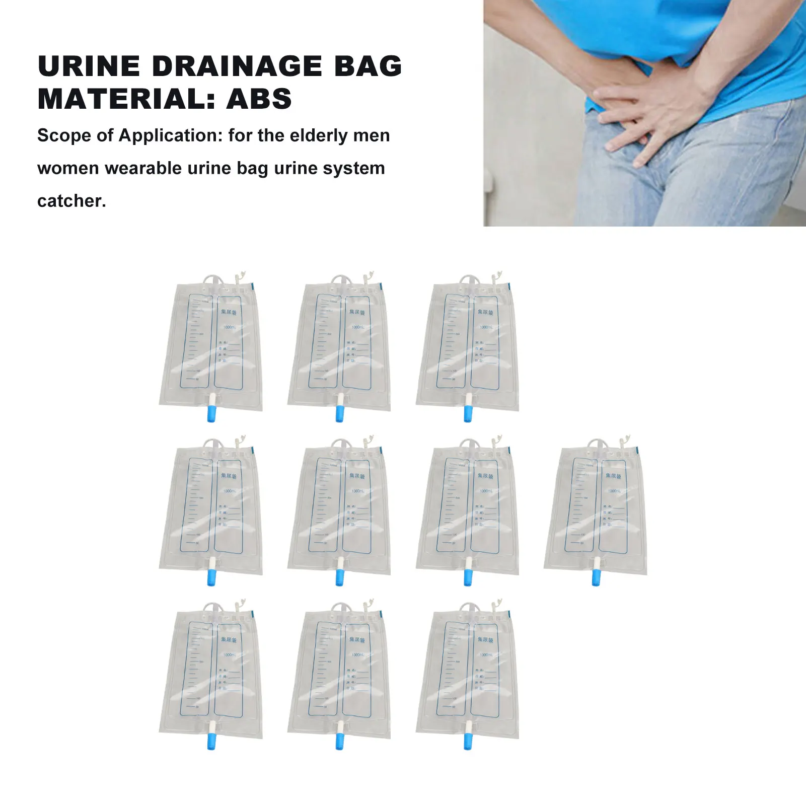 Urine Drainage Bag 10pcs Wearable Large Capacity Urine Bag Collector Scale Measurement for Men Women Urinal Systems Replacement