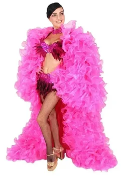 Increíble chaqueta larga de Organza en capas fucsia para mujer, traje acampanado y largo de manga larga para mujer, chaleco, prendas de vestir para mujer, abrigos