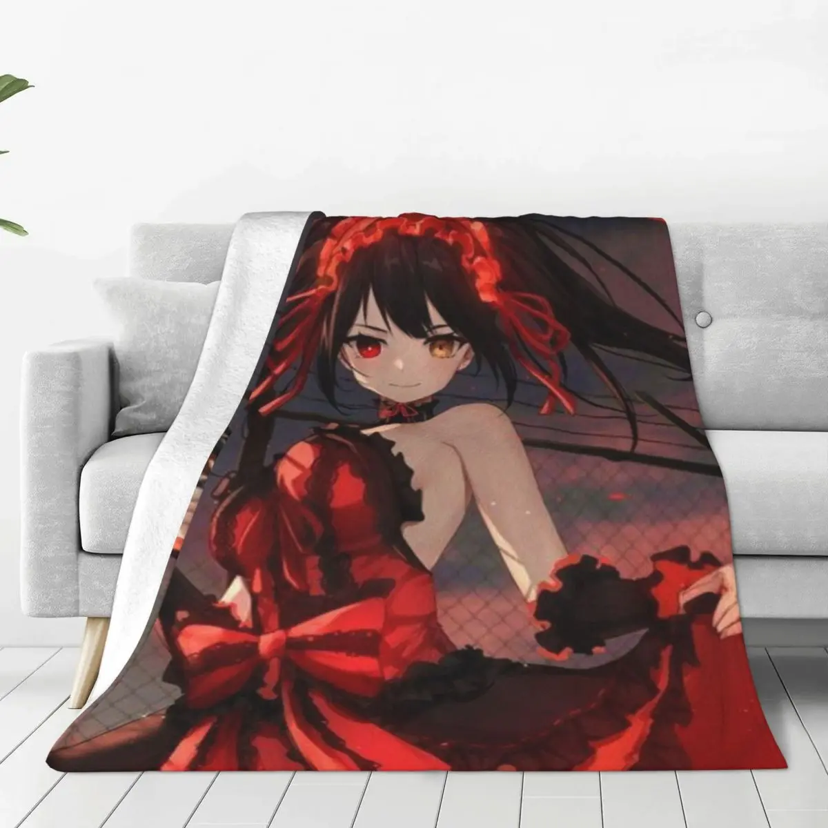 Kurumi Tokisaki Manga Flannel Blanket Quality Soft Pretty Red Dress Girl Throw Blanket Winter Picnic Couch Bed Novelty Bedspread