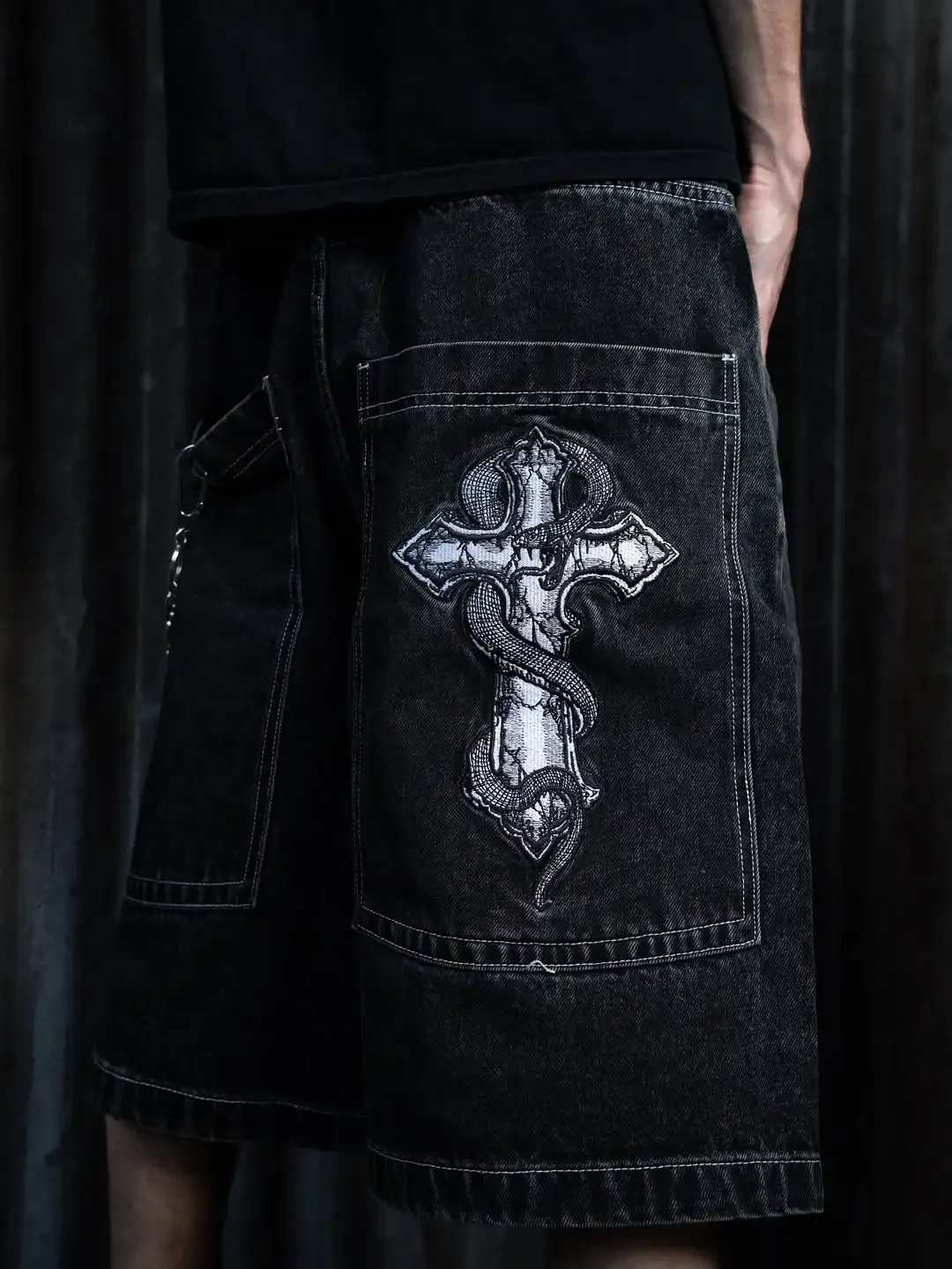 

Y2K Black Big Pocket Denim Shorts Retro Jeans Men Women Street Hip Hop Fashion Harajuku Punk Oversize High Waist Wide Leg Pants