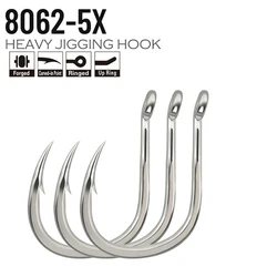 BKK8062Anti-Corrosive5xStreng Iron Plate Hooks Thened Bright Tin Round Point Sea Fishing Hooks Barbed Tuna Bulk Fish HooksRinged