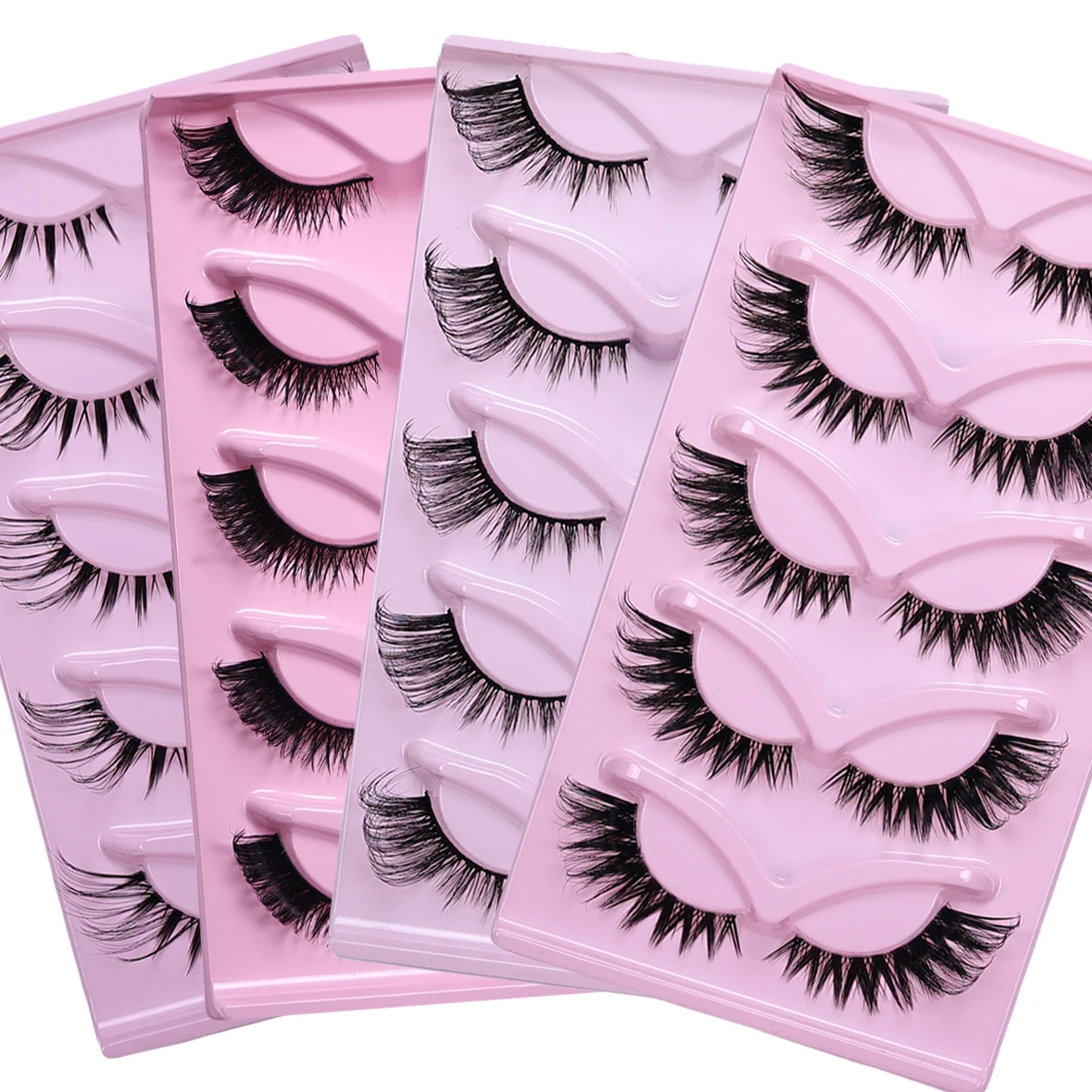5 Paar künstliche Katzenaugen-Wimpern – längliche Wimpern aus Kunstnerz, leicht, flauschig, einfach anzuwenden für tägliches Make-up/Party/Datum