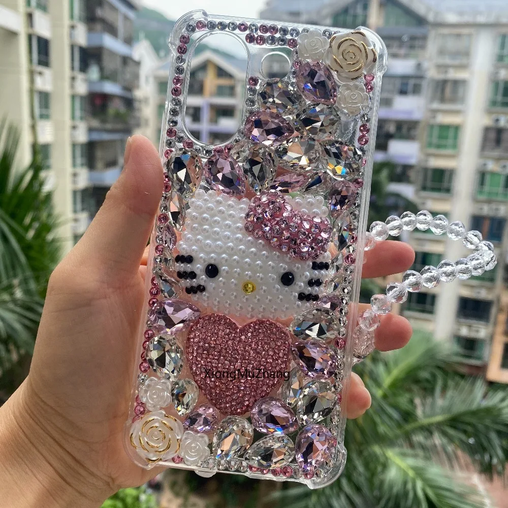 Funda Brillante con Diamantes de Hello Kitty para ZTE Blade A34 A54 A73 V50 Smart V50 Vita Axon 70 60, Cubierta de Lujo con Cristales y Pedrería