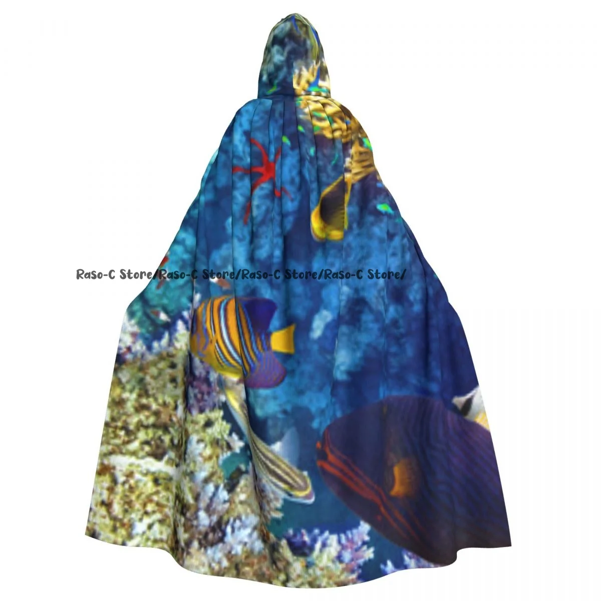 Hooded Cloak Unisex Cloak with Hood Corals And Tropical Fish Print Cloak Vampire Witch Cape Cosplay Costume