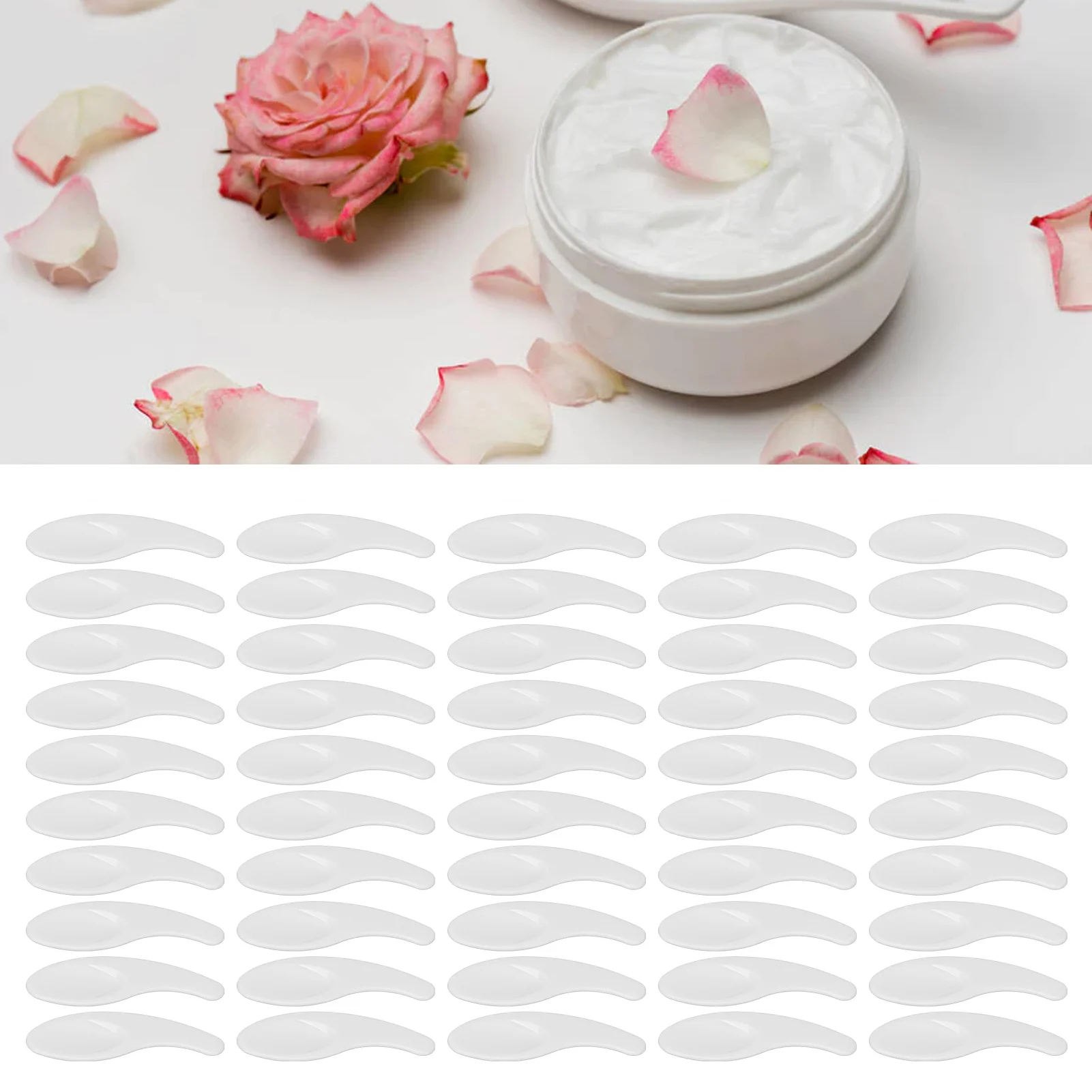 ZK40 50pcs Facial Cream Spatula Curved Shaped Washable Reusable Cosmetic Spoon for Nail Glue