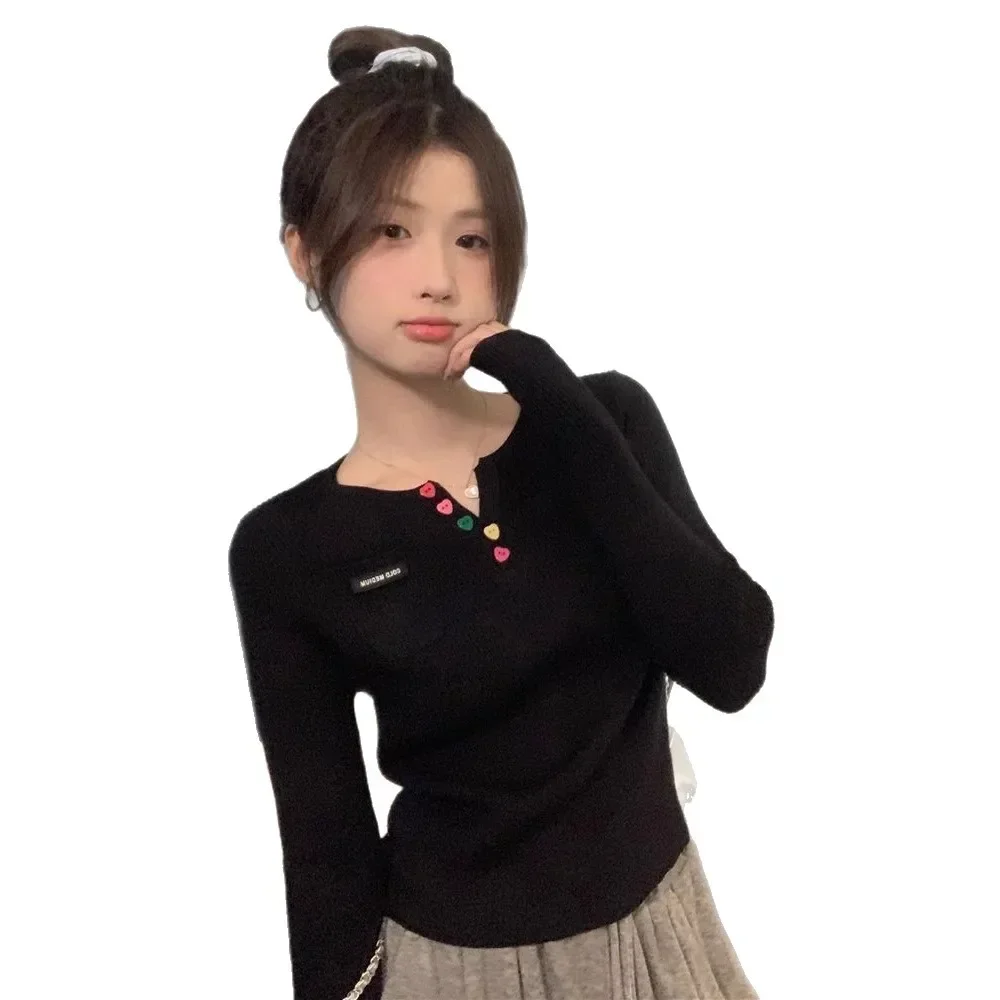 Long Sleeve Casual Style Fashionable Autumn Winter New Sweet Women's Knitted Short Top Base Shirt Inner Wear Slim Fit V-Neck #5