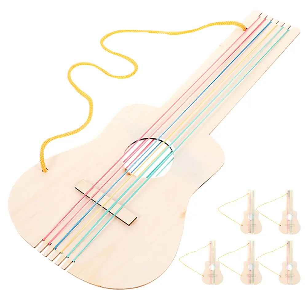 

5pcs Diy Making Unfinished Wood Guitar Wooden Guitar Unpainted Wooden Kids Guitars Toy Musical Instruments Smooth Safe