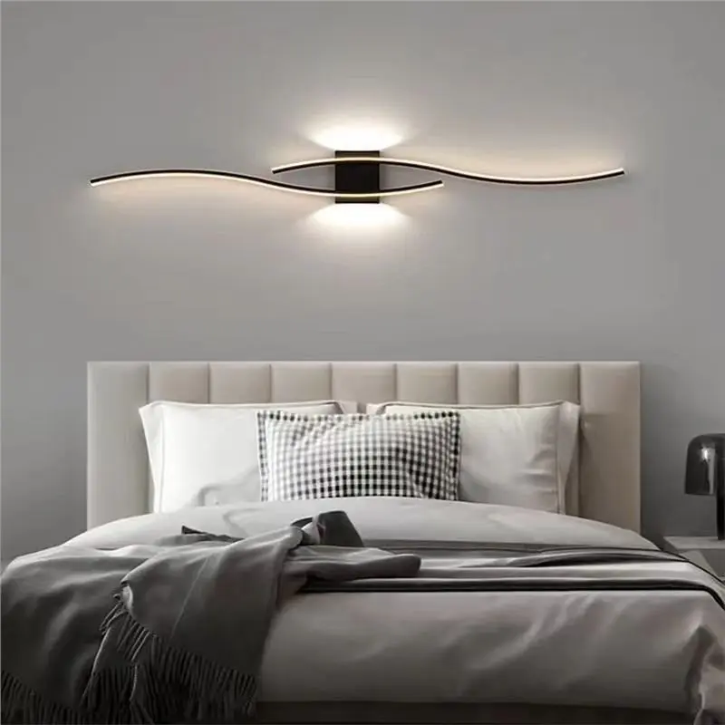 B23B Simple Lines Modern LED Wall Lamp 60Cm Three Color Options For Bedroom Bedside TV Wall Corridor Indoor Lighting