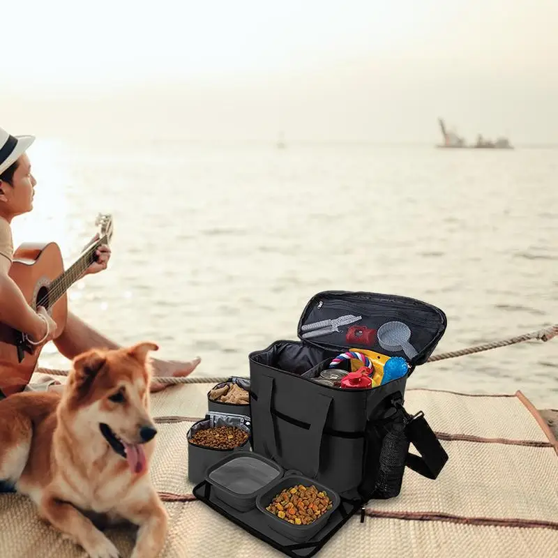 Travel Dog Bag Pet Travel Bag Kit Dog Carrier Travel Pet Travel Organizer Backpack With 2 Food Storage Containers And Bowls