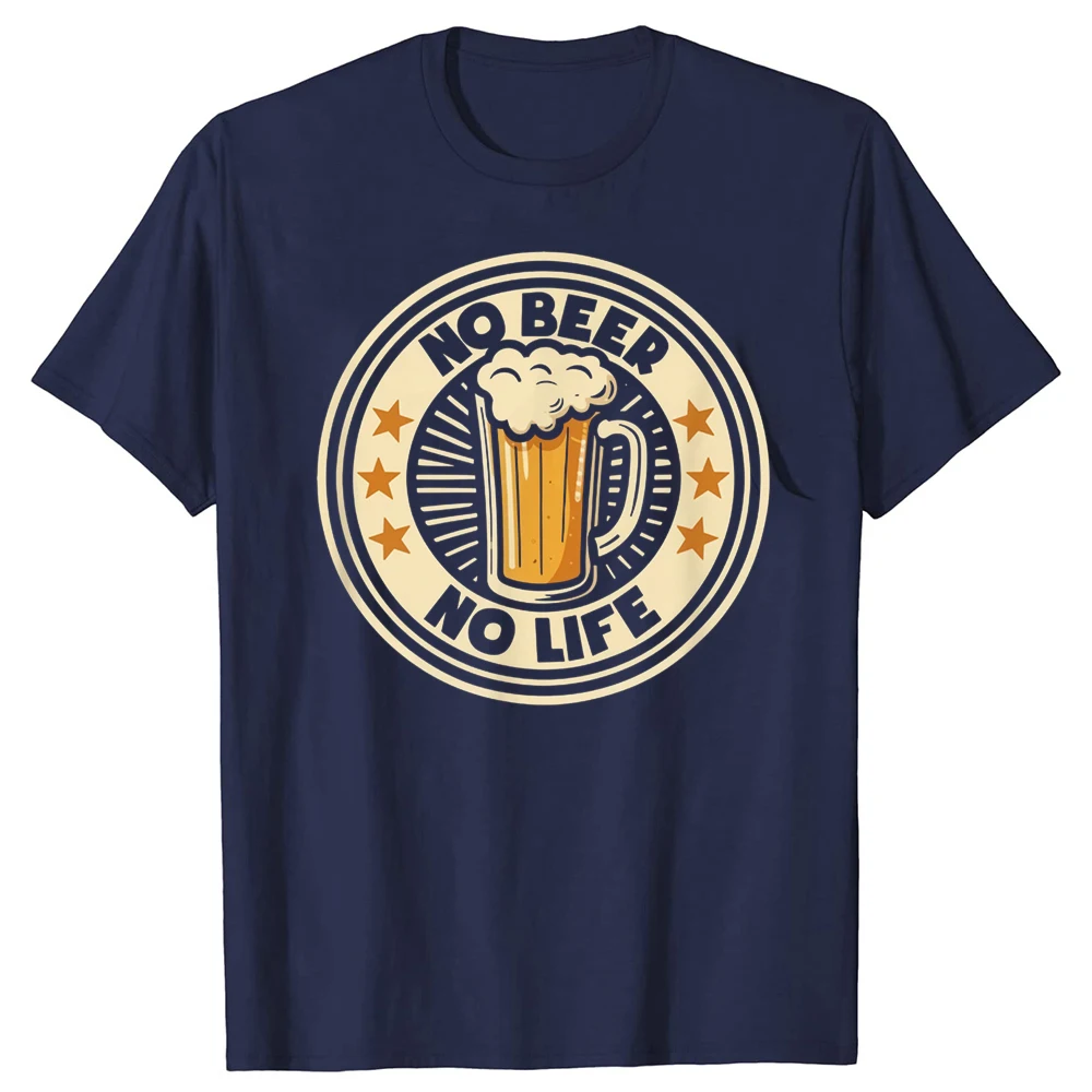 No Beer No Life Vintage Lustiges T-Shirt für Trinkliebhaber, Partyfans, lässiges Grafik-T-Shirt, hochwertige Baumwolle, normale Kurzarmform – Detail 2