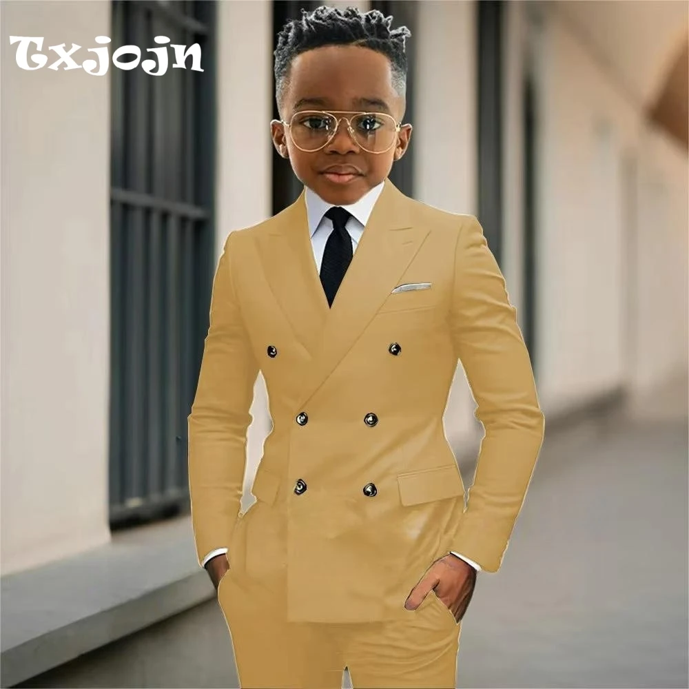 

Boy's Formal Tuxedo 2 Pieces Jacket Pants For Piano Contest Performance Double Breasted Kids Party Suit Set Wedding Outfit