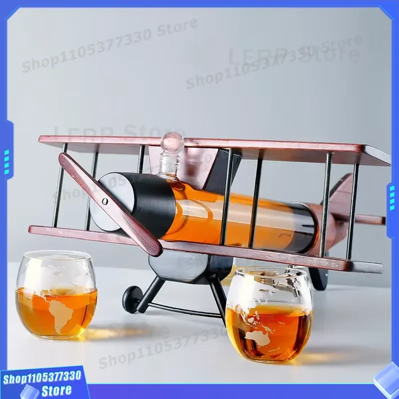 Handmade Borosilicate Glass Wine Whisky Decanter 1000ml With Wooden Base Custom Planar Pour Bottle For Home Bar Decor Gift